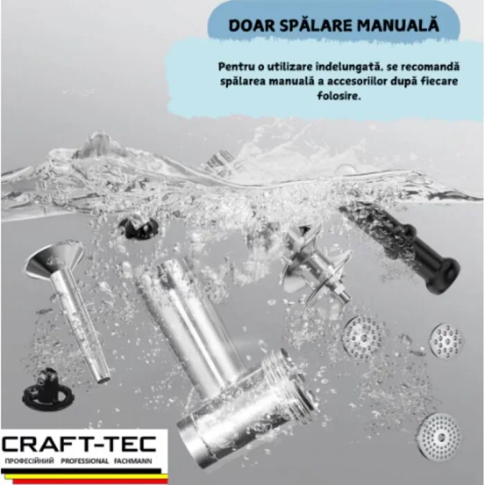 Masina de tocat carne profesionala, 4000W, 250 Kg/h, inox, reductor in baie de ulei, accesorii incluse - imagine 5
