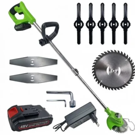 Trimmer electric, acumulator 48V, 1500 W, tija extensibila, rotire 180 de grade, Verde