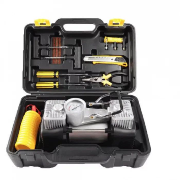 Set Complet de Compresor Auto, 2 cilindri, 12V, Debit de aer de 70L/min, Accesorii incluse, Cutie Depozitare si Transport - imagine 3
